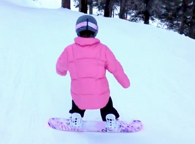 7 year old girl first time snowboarding