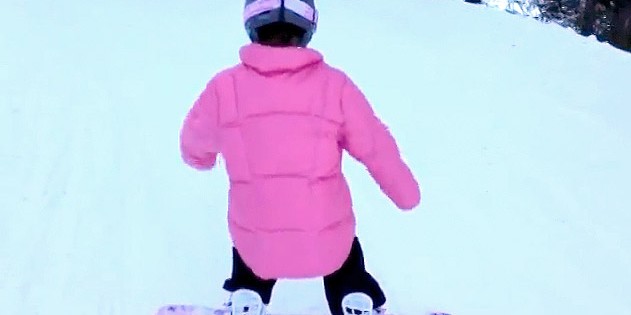 7 year old girl first time snowboarding