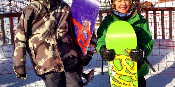 Floyd and Leon snowboarding in Les Arcs