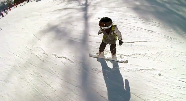 Aston - 7 Year old snowboarder rides the blues of Brevent